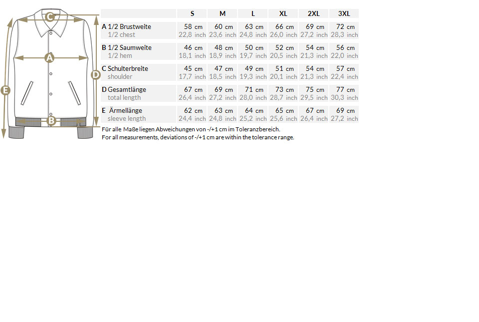 Size chart - College jacket - Troublemaker