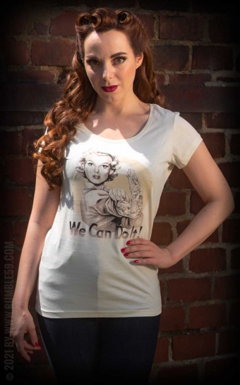 Ladies Scoop Neck Shirt - Marilyn can do it! - offwhite