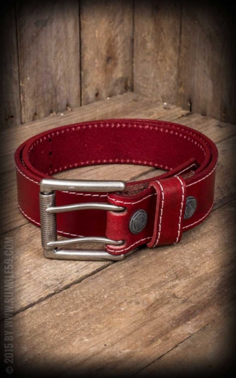 Set Leather belt with double prong buckle, red + Buckle Femme Fatale