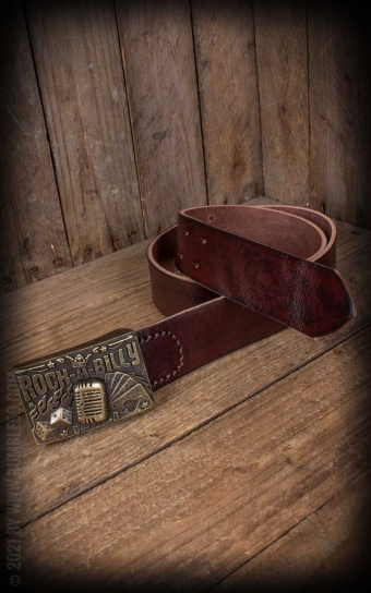 Leather belt with plaque buckle - Rockabilly