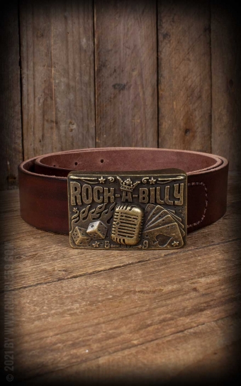 Leather belt with plaque buckle - Rockabilly