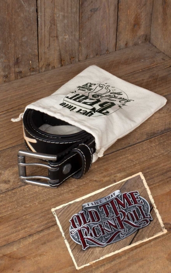 Set Leather belt Brando black + Buckle Old Time RocknRoll