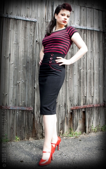 High Waisted Pencil Skirt - Red Line