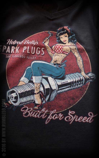 Ladies V-Neck Shirt Hotrod Bettys Spark Plugs
