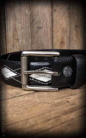 Leather Belt Diamond - black/offwhite