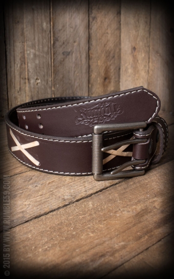Set Leather belt Brando brown + Buckle RocknRoll Forever - Vintage Patina