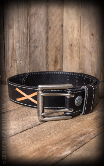 Set Leather belt Brando black + Buckle RocknRoll Forever - Vintage Patina