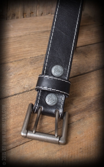 Leather belt with double-buckle, black