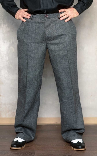 Vintage Loose Fit Pants Sacramento - Herringbone grey/black