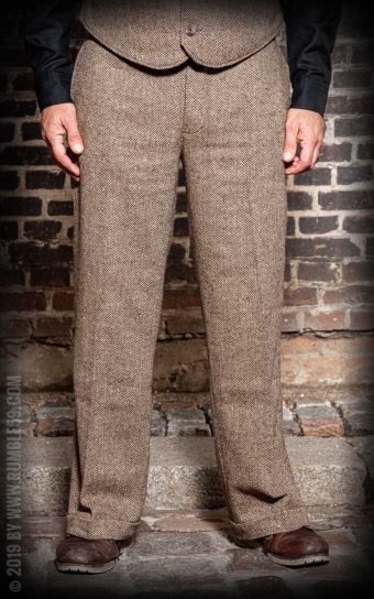 Vintage Loose Fit Pants Sacramento - Herringbone beige/brown