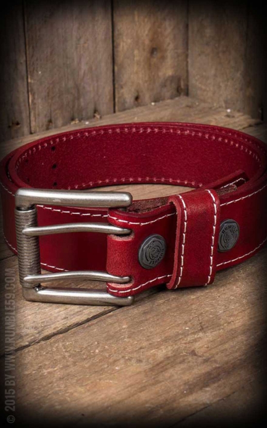 Leather belt red  real leather - Rockabilly Style - Official Rumble59 Shop  for Jeans, Jackets & Clothing
