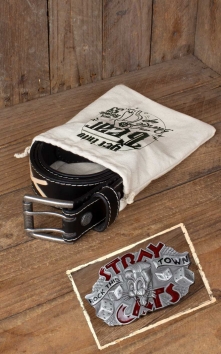 Set Leather belt Brando black+Buckle Stray Cats Rock this town