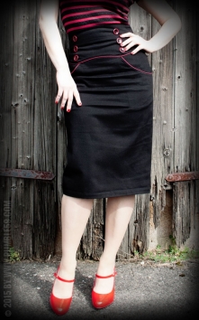 High Waisted Pencil Skirt - Red Line