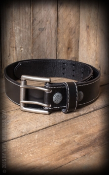 Leather belt with double-buckle, black