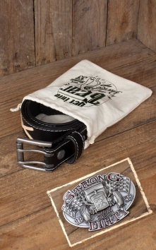 Set Leather belt Brando black + Buckle Strong and Dirty